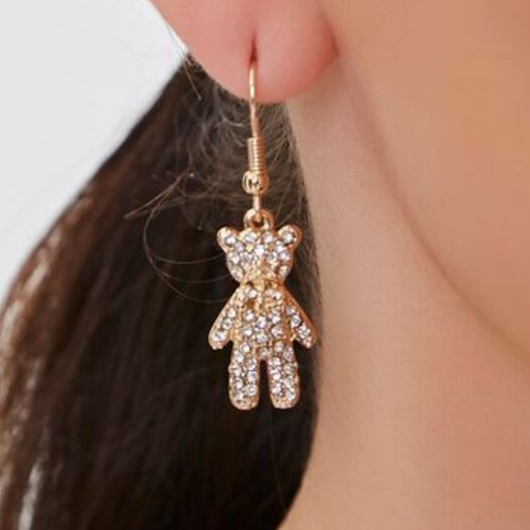 Forever 21 Jewelry - NWT 1/2" Gold Rhinestone Gummy Teddy Bear Earrings Forever 21 Valentine's Day